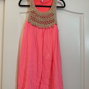 Lilly Pulitzer Peach dress with Gold Crochet-Trim